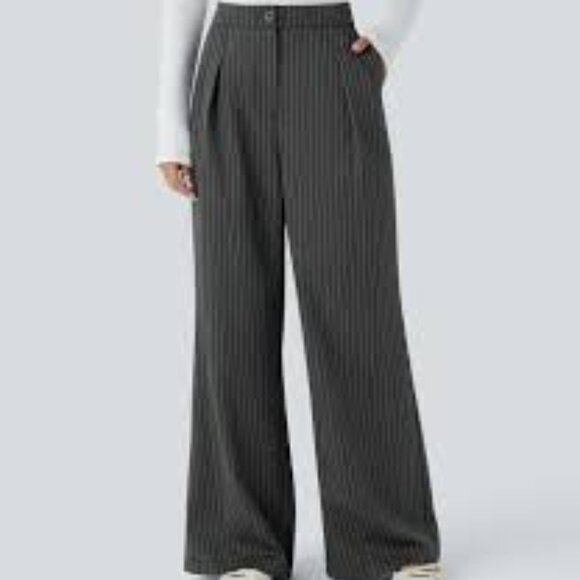 HALARA Black Stripe Trousers Pants NWT Wide Leg - Picture 1 of 10